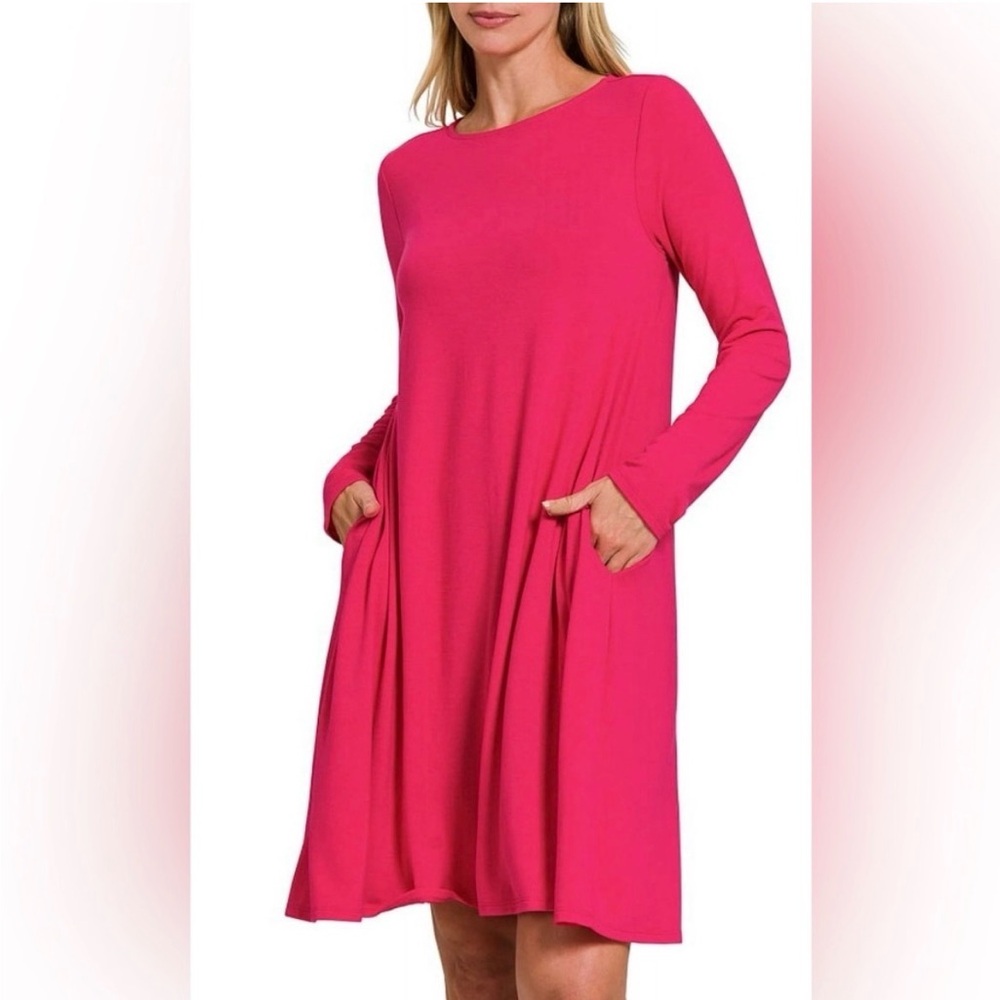 Zenana Outfitters Long Sleeve Dress in *Deep Purple*